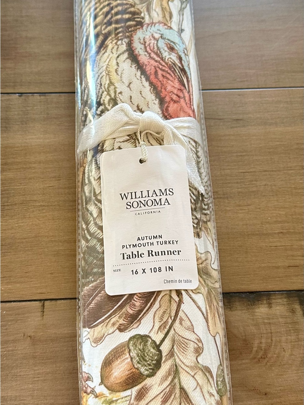 Williams Sonoma Autumn Plymouth Turkey Table Runner - Cream, Brown, Green & Red